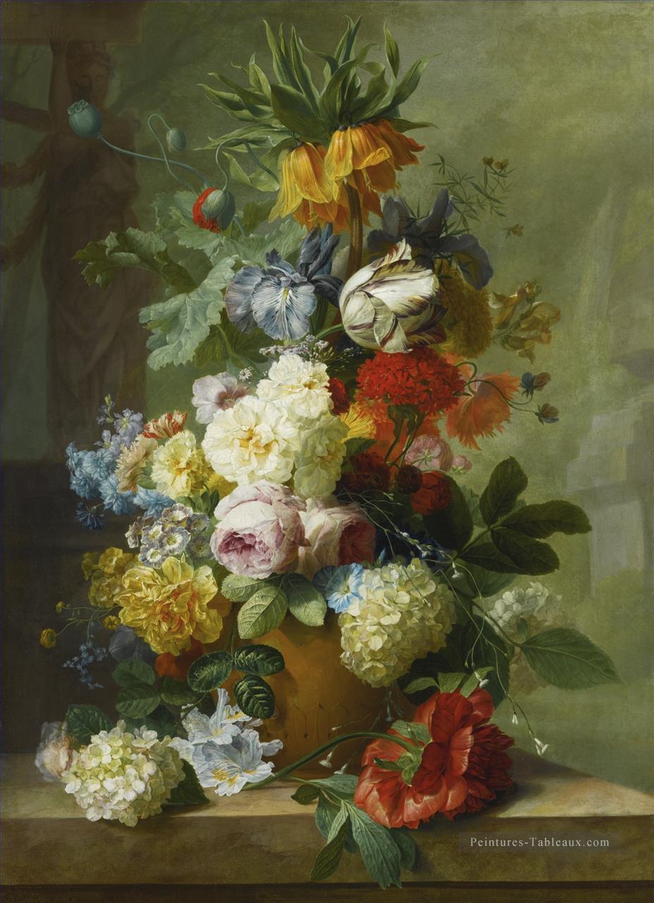 Nature morte de fleurs dans un VASE sur un rebord de marbre Jan van Huysum fleurs classiques Peintures à l'huile